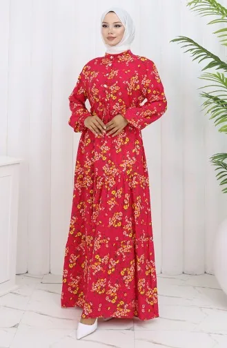 Viscose Fabric Tied Waist Dress 2132-04 Pomegranate Flower 2132-04