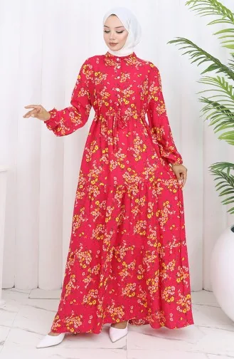 Viscose Fabric Tied Waist Dress 2132-04 Pomegranate Flower 2132-04
