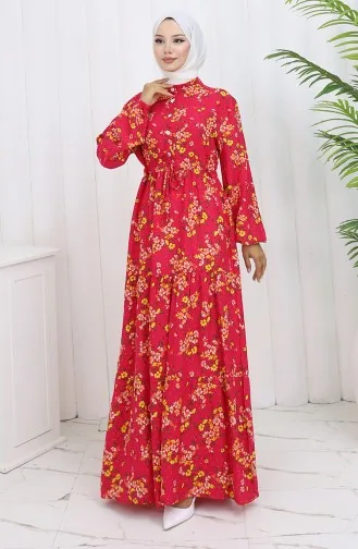Viscose Fabric Tied Waist Dress 2132-04 Pomegranate Flower 2132-04