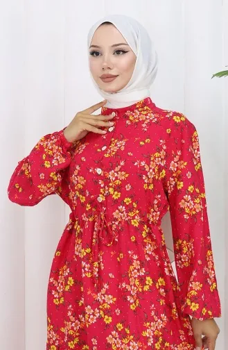 Viscose Fabric Tied Waist Dress 2132-04 Pomegranate Flower 2132-04