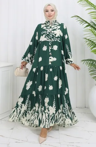 Robe Demi-boutonnée En Tissu Viscose 2133-01 Vert Foncé 2133-01