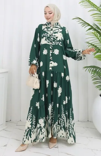 Robe Demi-boutonnée En Tissu Viscose 2133-01 Vert Foncé 2133-01