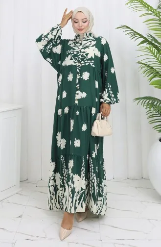 Robe Demi-boutonnée En Tissu Viscose 2133-01 Vert Foncé 2133-01