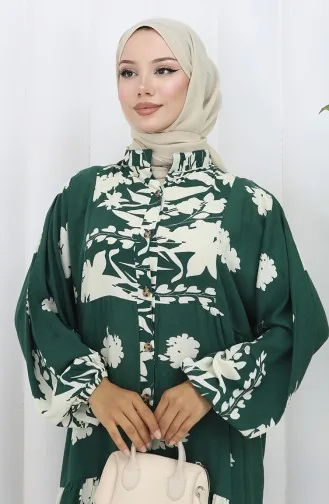 Robe Demi-boutonnée En Tissu Viscose 2133-01 Vert Foncé 2133-01