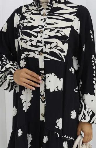 Viscose Fabric Half Buttoned Dress 2133-03 Black And White 2133-03