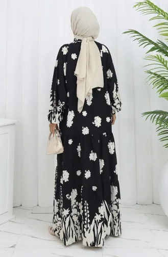 Viscose Fabric Half Buttoned Dress 2133-03 Black And White 2133-03