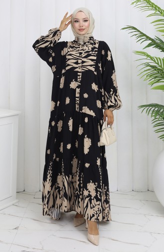 Beige Hijab Kleider 2133-04