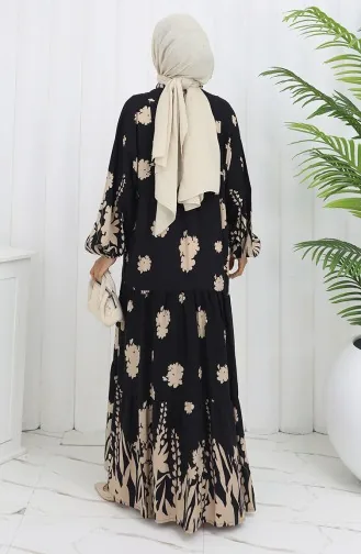 Robe Demi-boutonnée En Tissu Viscose 2133-04 Beige Noir 2133-04