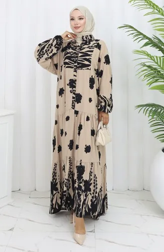 Robe Demi-boutonnée En Tissu Viscose 2133-05 Noir Beige 2133-05