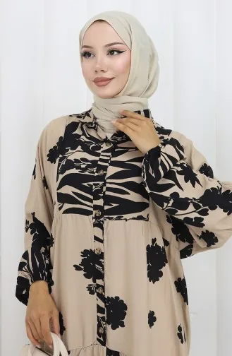 Robe Demi-boutonnée En Tissu Viscose 2133-05 Noir Beige 2133-05