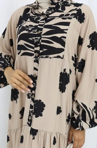 Robe Demi-boutonnée En Tissu Viscose 2133-05 Noir Beige 2133-05