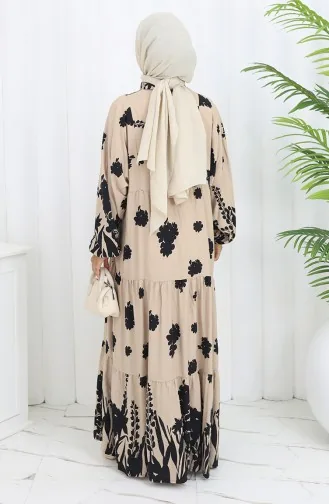Robe Demi-boutonnée En Tissu Viscose 2133-05 Noir Beige 2133-05