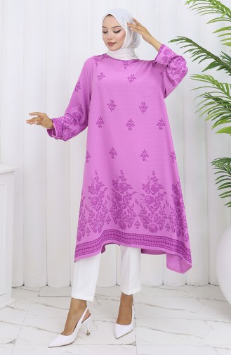 Desenli Tunik 1012-07 Gül Kurusu