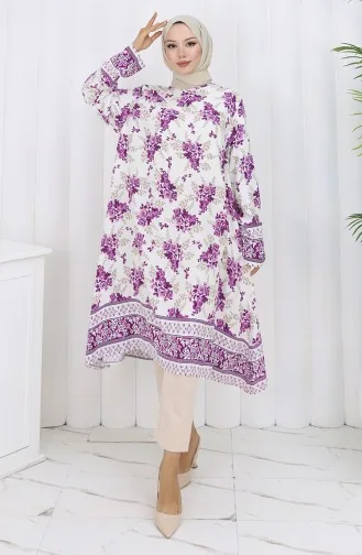 Gemusterte Tunika Aus Viskosestoff 1013-01 Lila 1013-01