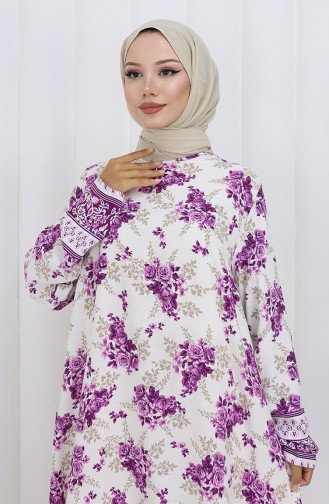 Viskon Kumaş Desenli Tunik 1013-01 Lila