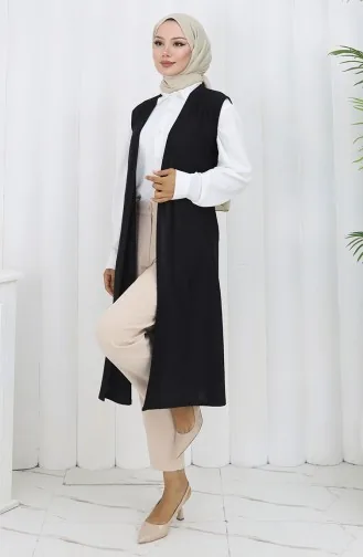 Gilet Simple Fin Et Basique Long Pour Femme Grande Taille 8763-01A Noir 8763-01A