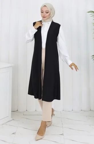 Gilet Simple Fin Et Basique Long Pour Femme Grande Taille 8763-01A Noir 8763-01A