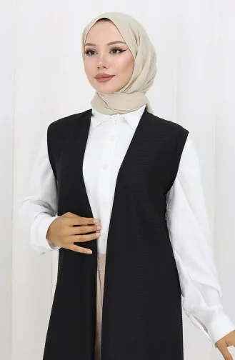 Gilet Simple Fin Et Basique Long Pour Femme Grande Taille 8763-01A Noir 8763-01A