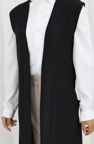 Gilet Simple Fin Et Basique Long Pour Femme Grande Taille 8763-01A Noir 8763-01A