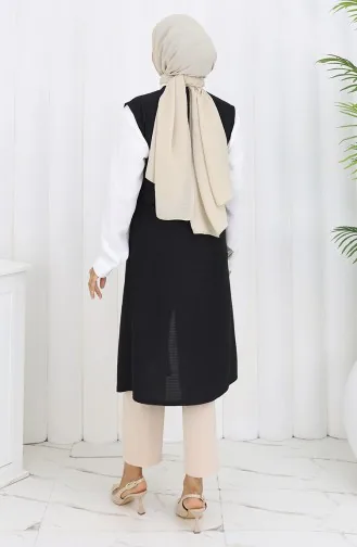 Gilet Simple Fin Et Basique Long Pour Femme Grande Taille 8763-01A Noir 8763-01A