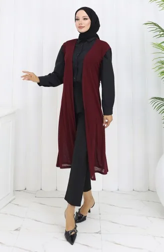 Gilet Simple Fin Et Basique Long Pour Femme Grande Taille 8763-02 Prune 8763-02