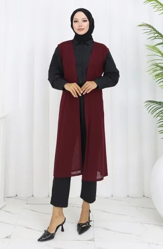 Gilet Simple Fin Et Basique Long Pour Femme Grande Taille 8763-02 Prune 8763-02