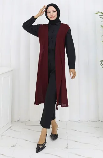 Gilet Simple Fin Et Basique Long Pour Femme Grande Taille 8763-02 Prune 8763-02