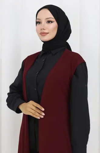 Gilet Simple Fin Et Basique Long Pour Femme Grande Taille 8763-02 Prune 8763-02