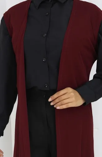 Gilet Simple Fin Et Basique Long Pour Femme Grande Taille 8763-02 Prune 8763-02