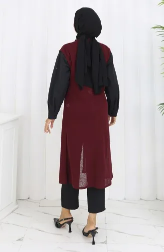 Gilet Simple Fin Et Basique Long Pour Femme Grande Taille 8763-02 Prune 8763-02