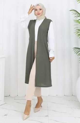 Gilet Simple Fin Et Basique Long Pour Femme Grande Taille 8763-04 Kaki 8763-04