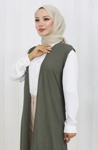 Gilet Simple Fin Et Basique Long Pour Femme Grande Taille 8763-04 Kaki 8763-04