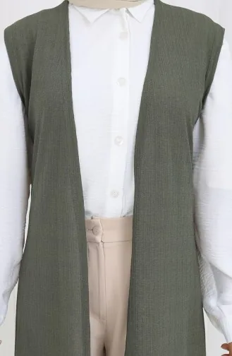 Gilet Simple Fin Et Basique Long Pour Femme Grande Taille 8763-04 Kaki 8763-04