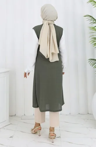 Gilet Simple Fin Et Basique Long Pour Femme Grande Taille 8763-04 Kaki 8763-04