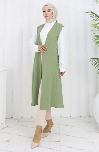 Gilet Simple Fin Et Basique Long Pour Femme Grande Taille 8763-06 Vert 8763-06