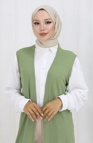 Gilet Simple Fin Et Basique Long Pour Femme Grande Taille 8763-06 Vert 8763-06