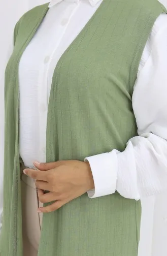 Gilet Simple Fin Et Basique Long Pour Femme Grande Taille 8763-06 Vert 8763-06