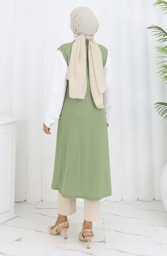 Gilet Simple Fin Et Basique Long Pour Femme Grande Taille 8763-06 Vert 8763-06