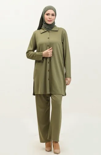 Asya Tunic Trousers Two Piece Suit 2611-12 Almond Green 2611-12