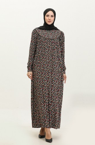 Robe Grande Taille En Viscose à Motifs 4473-01 Noir Kaki 4473-01