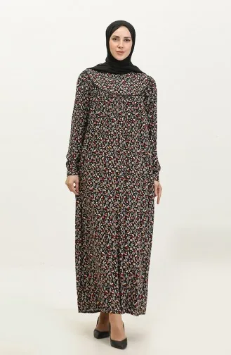 Plus Size Viscose Jurk Met Patroon 4473-01 Zwart Kaki 4473-01