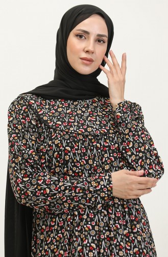 Robe Grande Taille En Viscose à Motifs 4473-01 Noir Kaki 4473-01