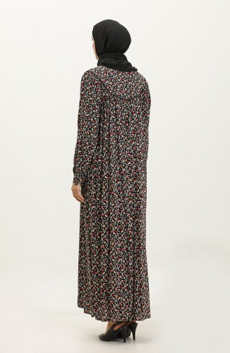 Robe Grande Taille En Viscose à Motifs 4473-01 Noir Kaki 4473-01