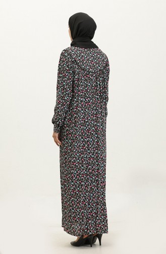فستان فيسكوز منقوش بمقاس كبير 4473-02 أسود فيروزي 4473-02
