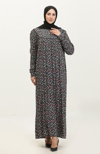 فستان من الفيسكوز بمقاسات كبيرة، منقوش، 4473-03، أسود، وردي باهت 4473-03