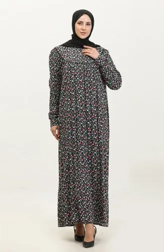 Gemustertes Viskosekleid In Übergröße 4473-03 Schwarz Altrosa 4473-03