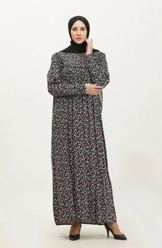 Gemustertes Viskosekleid In Übergröße 4473-03 Schwarz Altrosa 4473-03