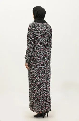 Gemustertes Viskosekleid In Übergröße 4473-03 Schwarz Altrosa 4473-03