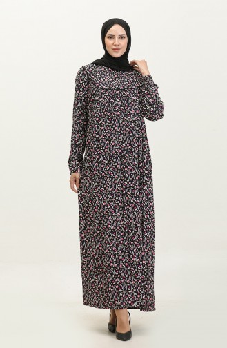 Plus Size Viscose Jurk Met Patroon 4473-04 Zwart Paars 4473-04