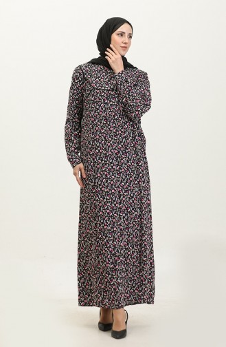 Plus Size Viscose Jurk Met Patroon 4473-04 Zwart Paars 4473-04